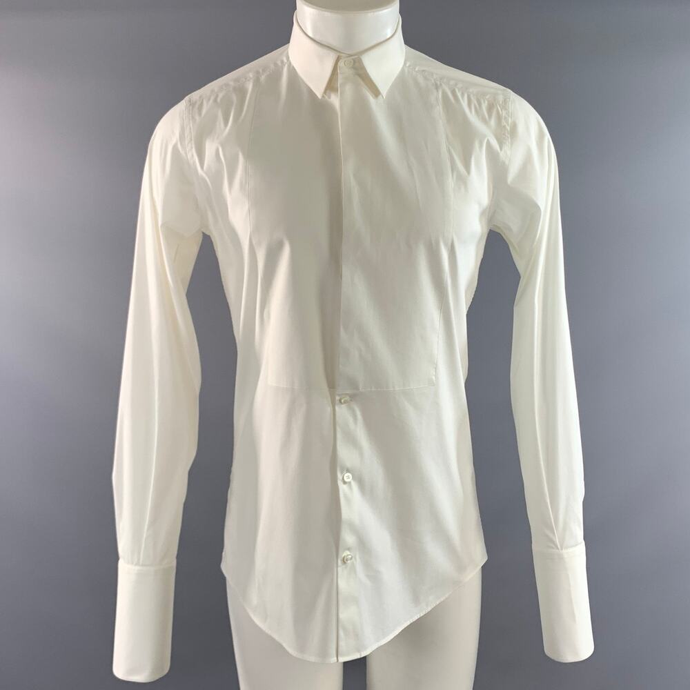 DOLCE & GABBANA Size M White Cotton Poplin Long Sleeve Shirt